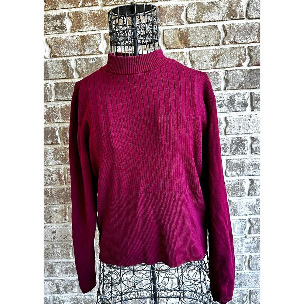 Vintage Samantha Edwards Sweater XL Burgundy Wine Back Zip Silk Cotton P…